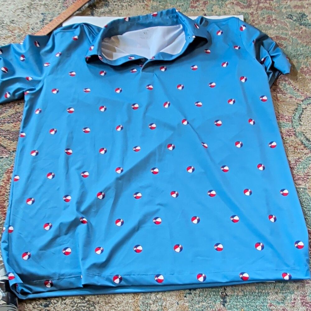 Bald Head Blues Men's XL Performance Golf Polo Blue Beach Ball All Over Print